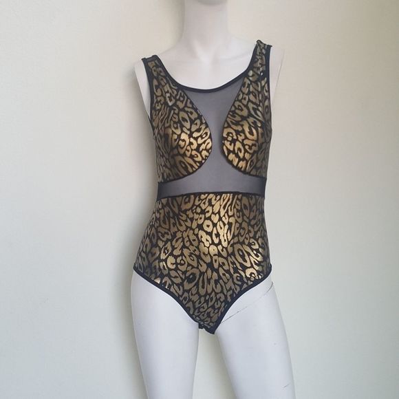 Gold and Black Leopard Print Bodysuit - Picture 2 of 7
